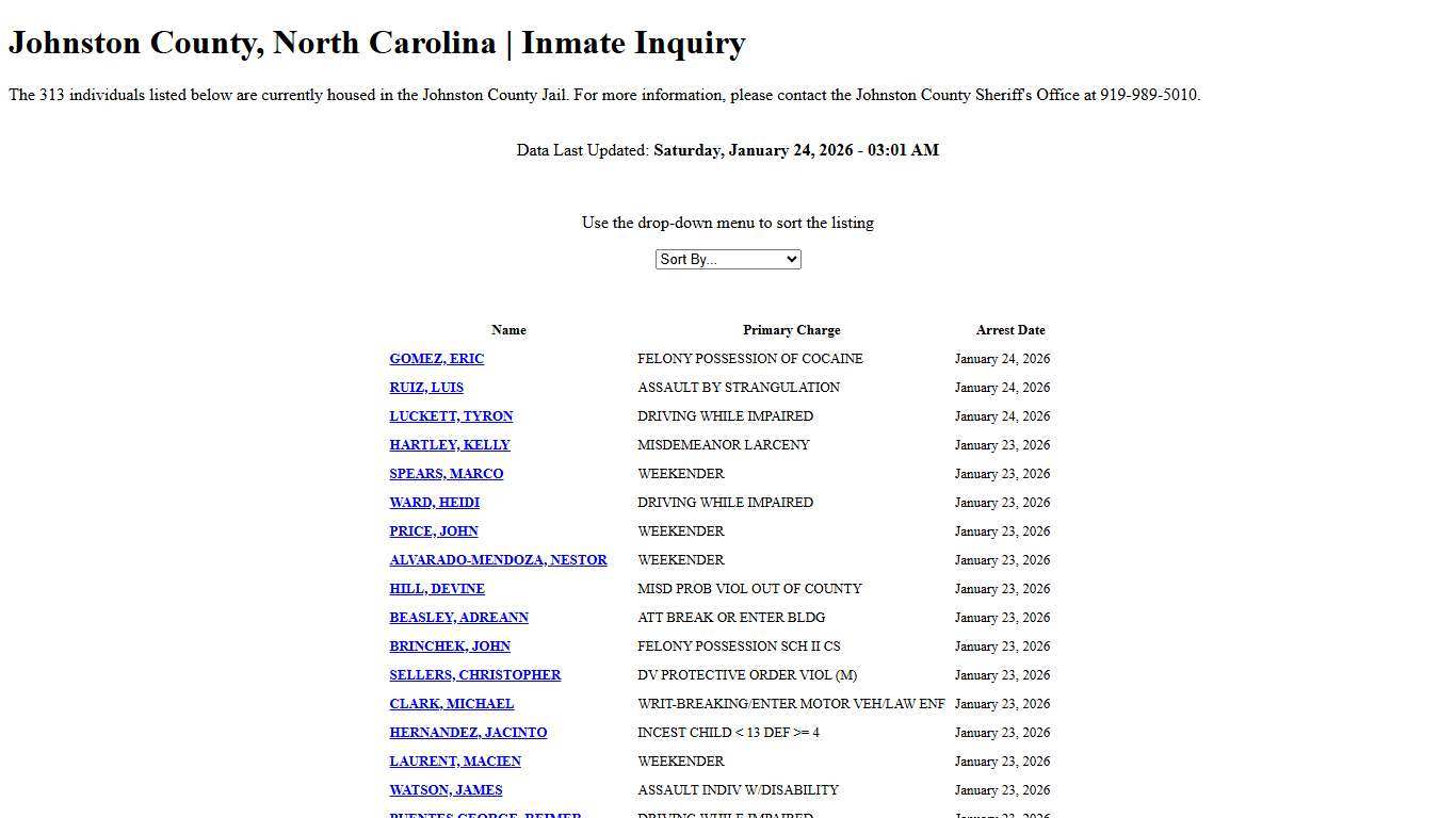 Johnston County, North Carolina Inmate Inquiry